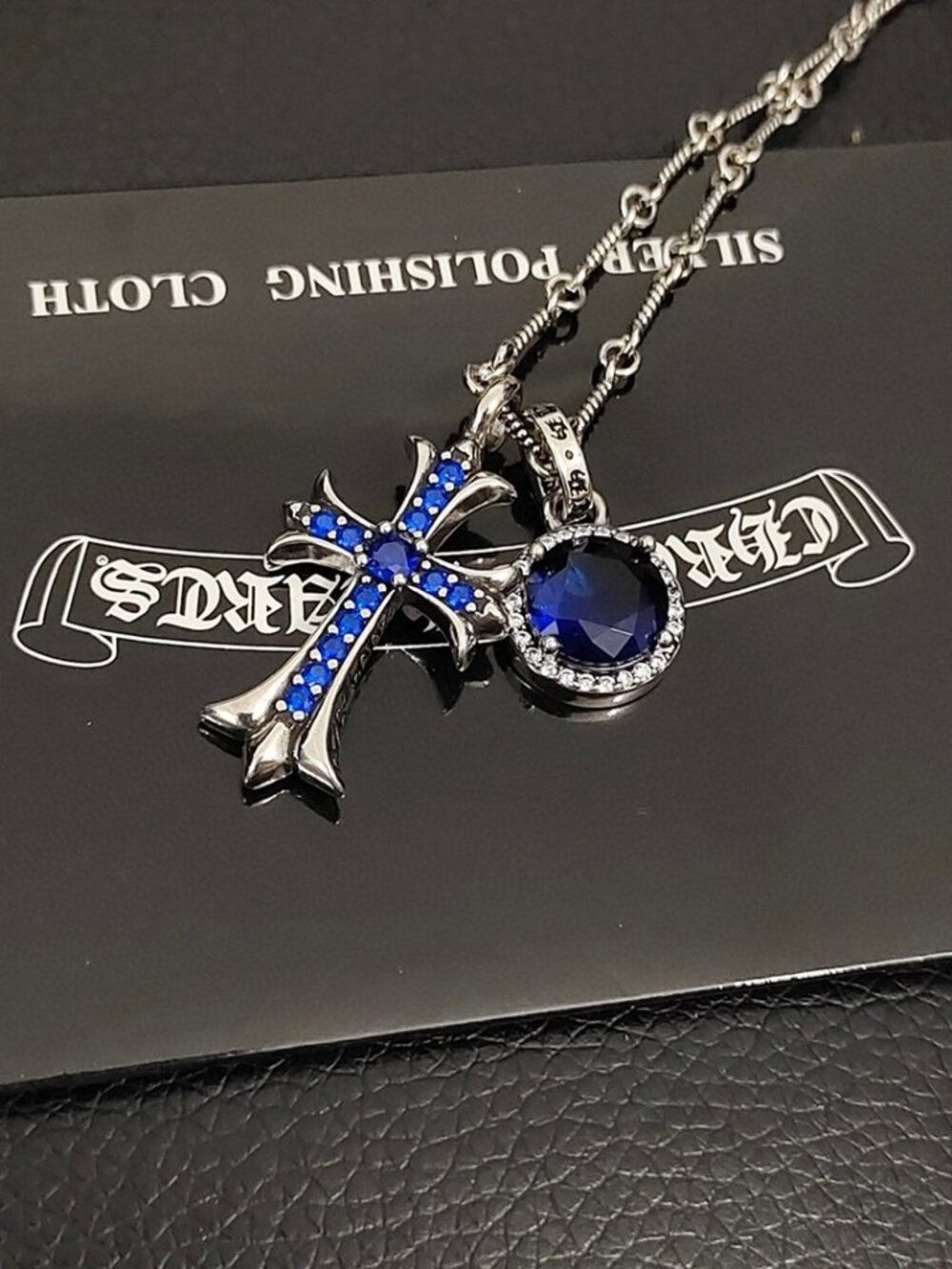 😎Chrome Hearts😎 Blue Distressed Vintage Cross Bracelet